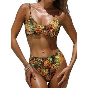 MIKETAI Women's High Waisted Bikini Sets 2 Piece Floral Print Swimsuits Cheeky S